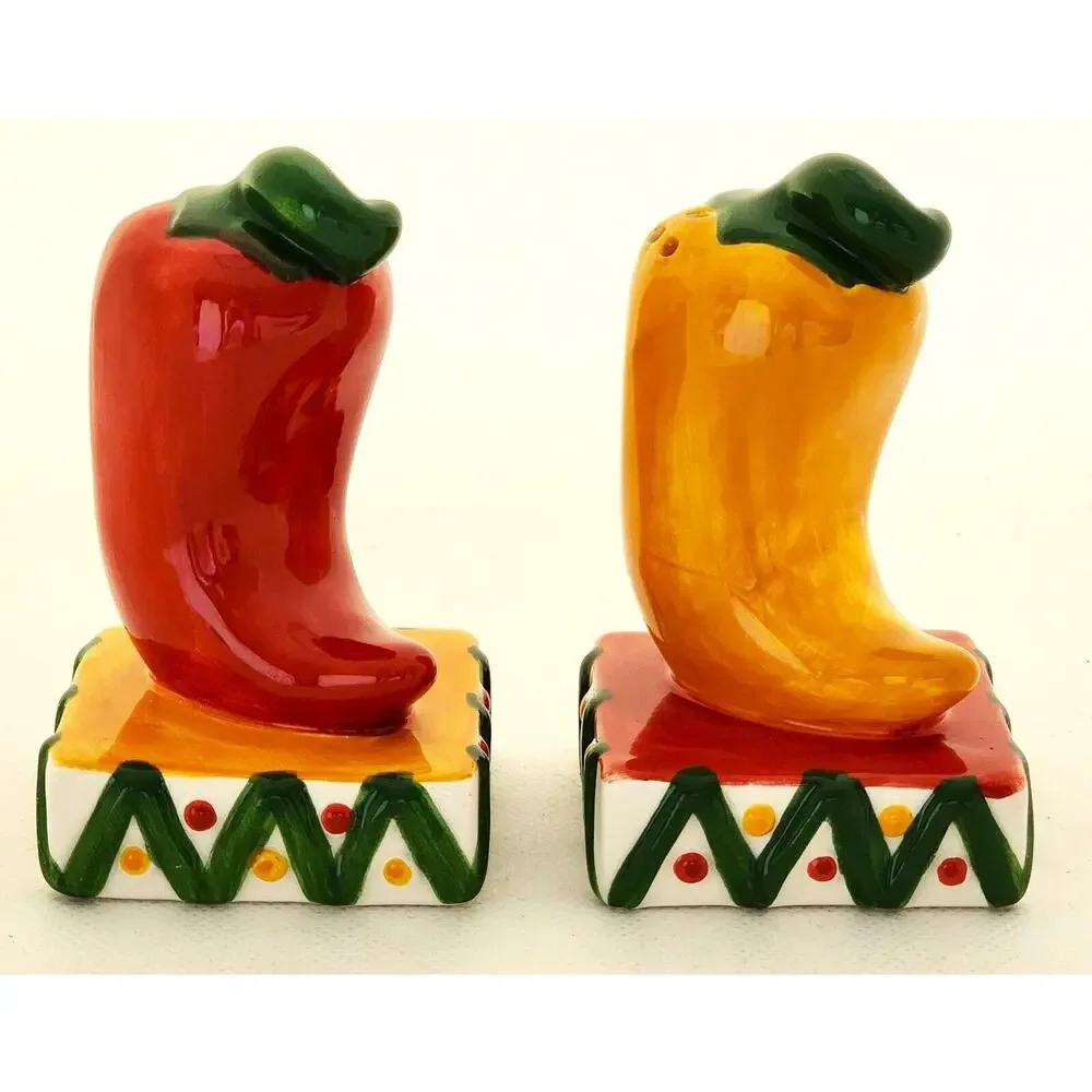 Vintage Ceramic Chili Pepper Salt & Pepper Shakers Set Hand Painted Stoppers